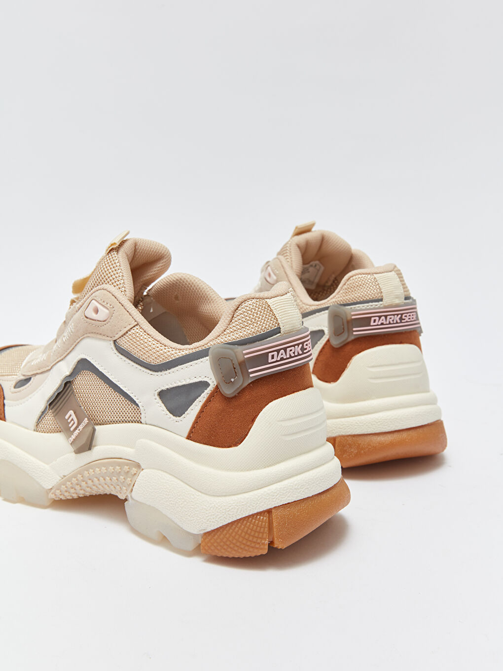 Bej Bağcıklı Renk Bloklu Kadın Spor Ayakkabı-3