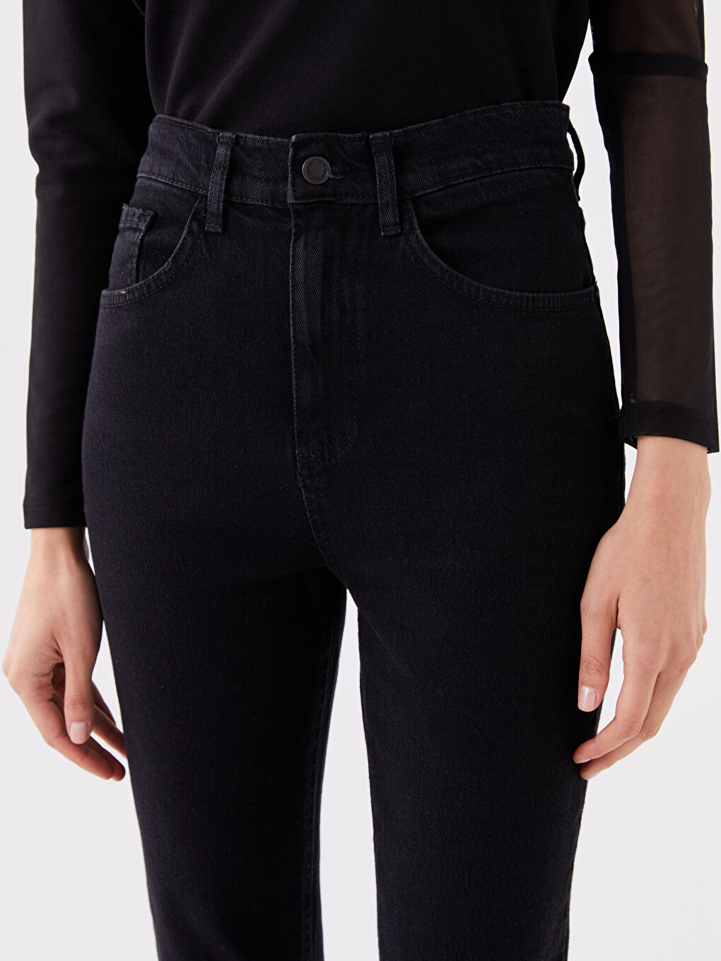 Siyah Straight Fit Kadın Jean Pantolon-1