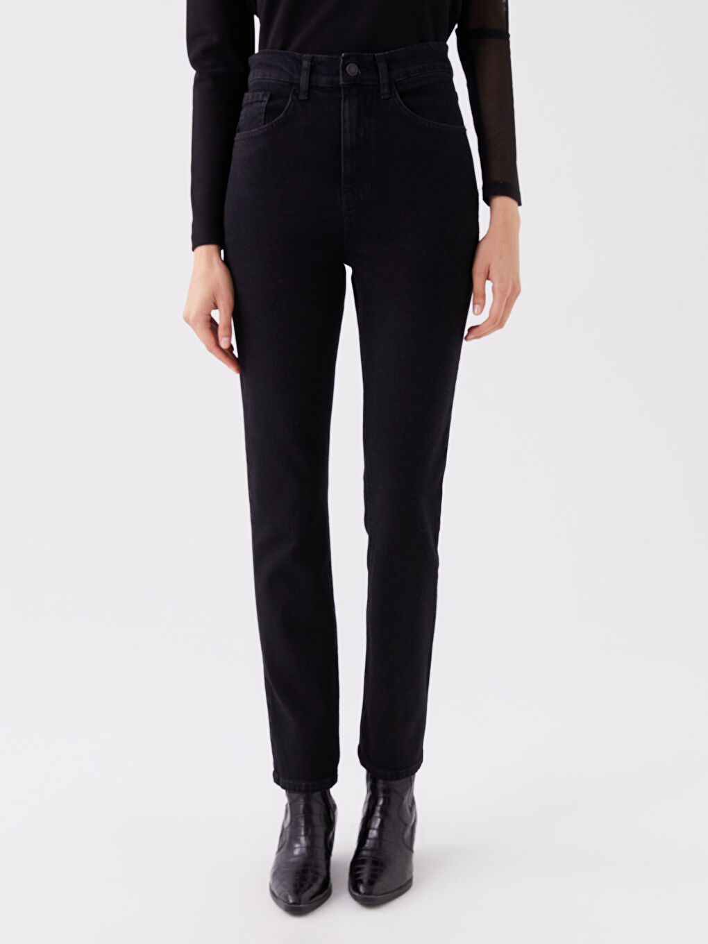 Siyah Straight Fit Kadın Jean Pantolon-2