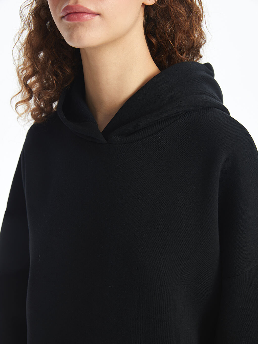 LCW Vision Siyah Düz Oversize Kadın Kalın Hoodie - 2