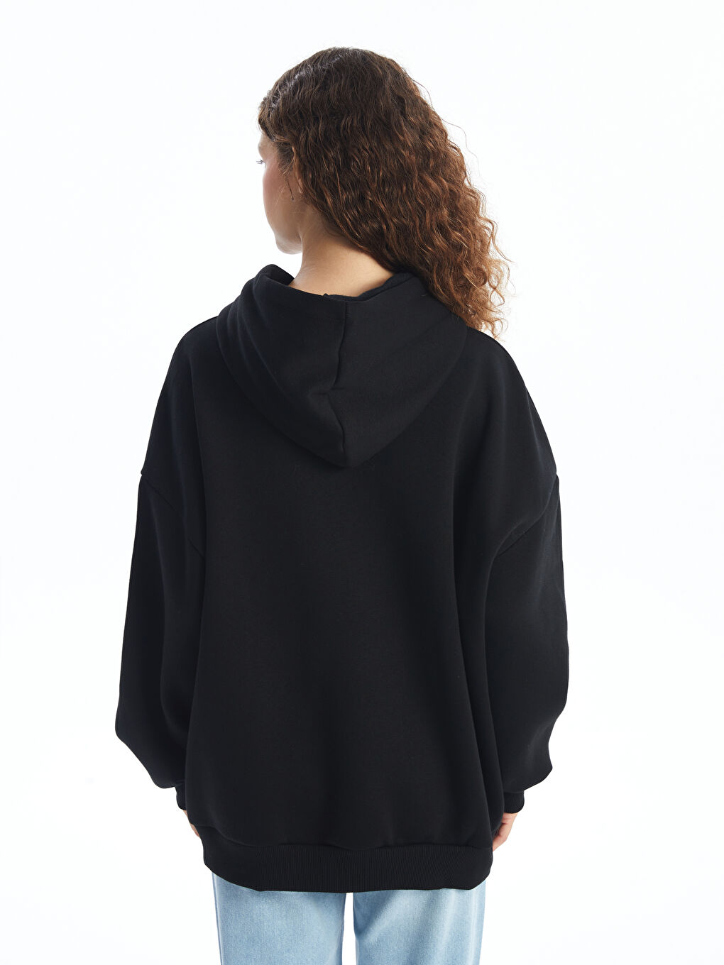 LCW Vision Siyah Düz Oversize Kadın Kalın Hoodie - 3