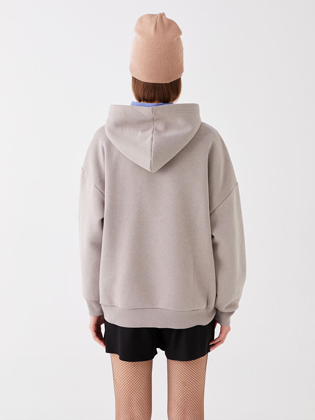 LCW Vision Açık Kahverengi Düz Oversize Kadın Hoodie - 4