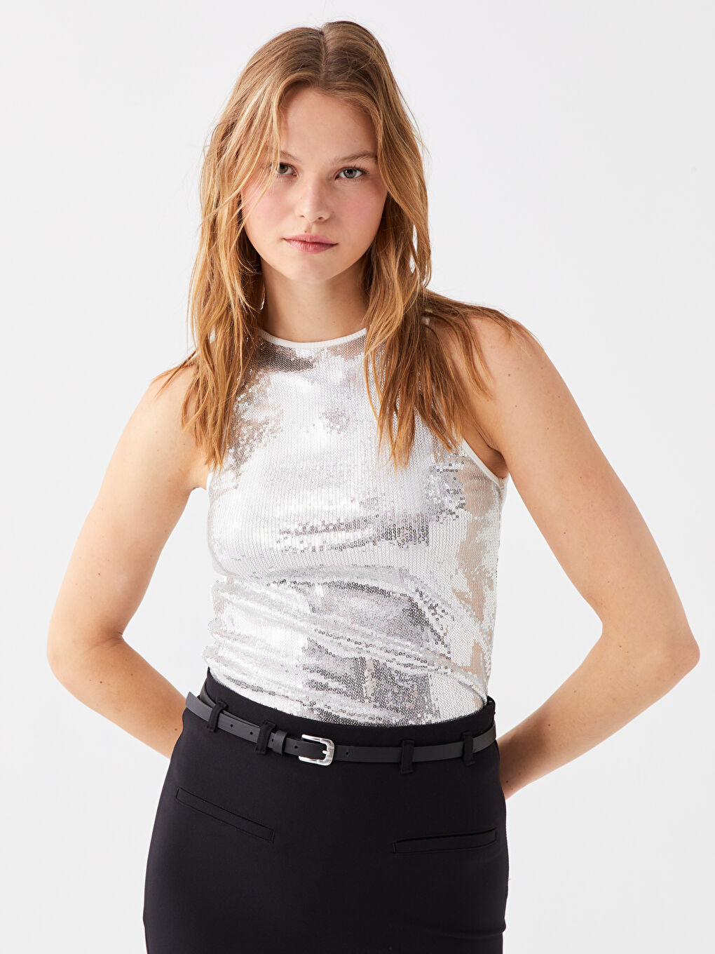 Gri Bisiklet Yaka Baskılı Kadın Atlet-2