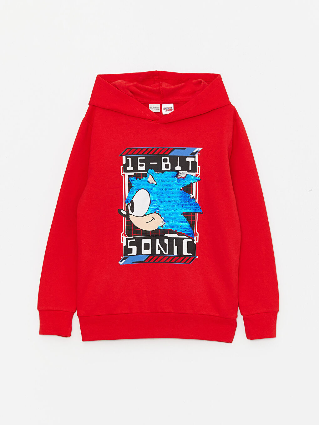 LCW Kids Canlı Kırmızı Sonic Baskılı Çift Yönlü Payetli Erkek Çocuk Hoodie