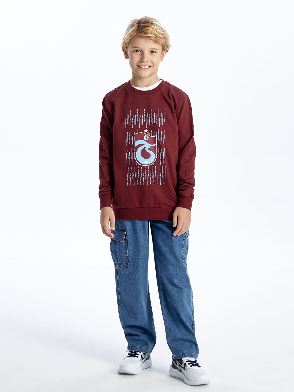 LCW Kids Bordo Bisiklet Yaka Trabzonspor Baskılı Uzun Kollu Erkek Çocuk Sweatshirt - 1