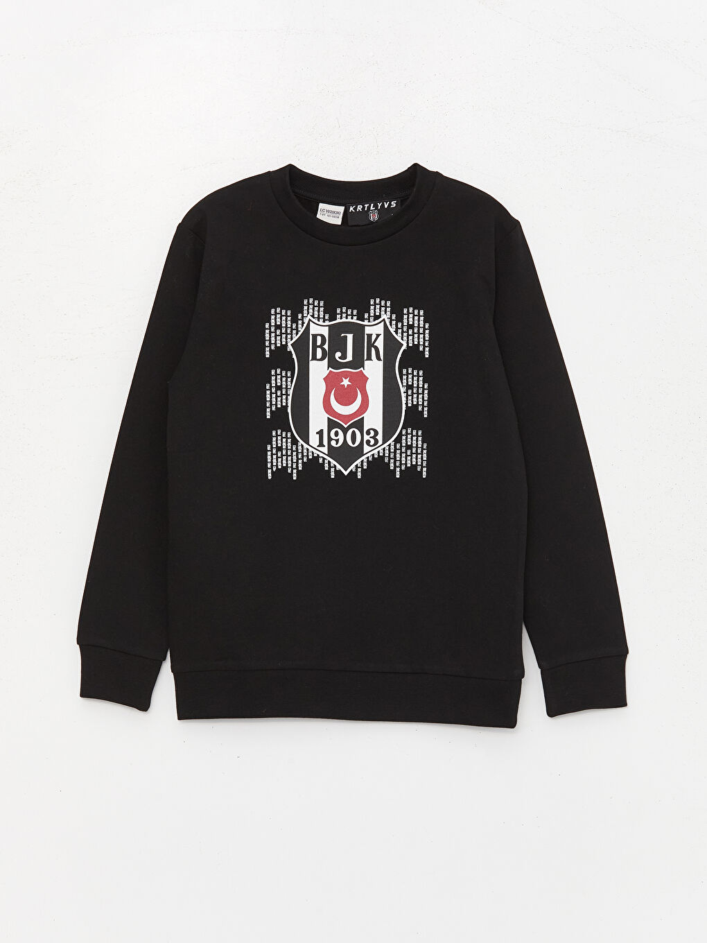 LCW Kids Yeni Siyah Bisiklet Yaka Beşiktaş Baskılı Uzun Kollu Erkek Çocuk Sweatshirt