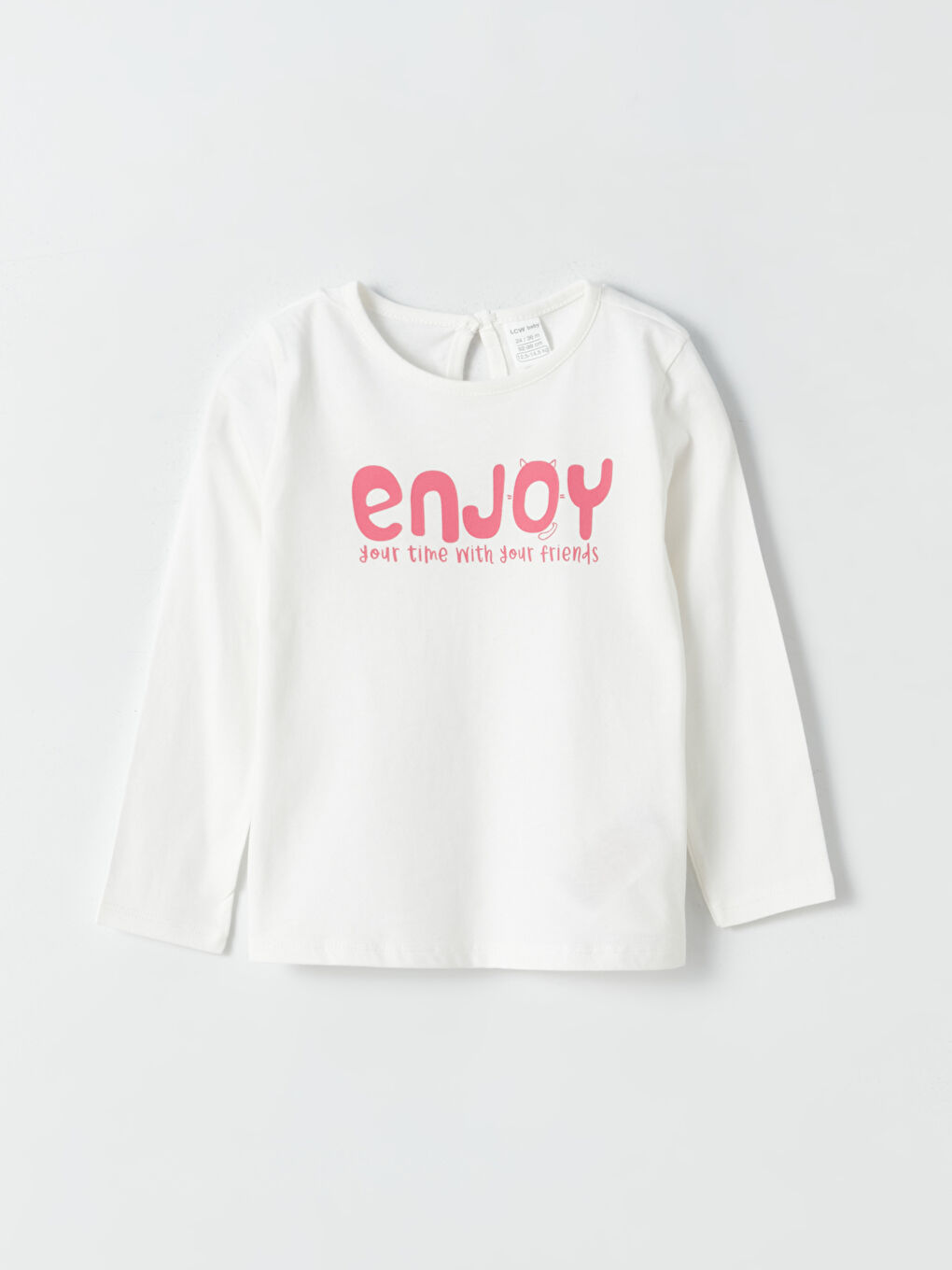 Beyaz Bisiklet Yaka Uzun Kollu Kız Bebek Tişört