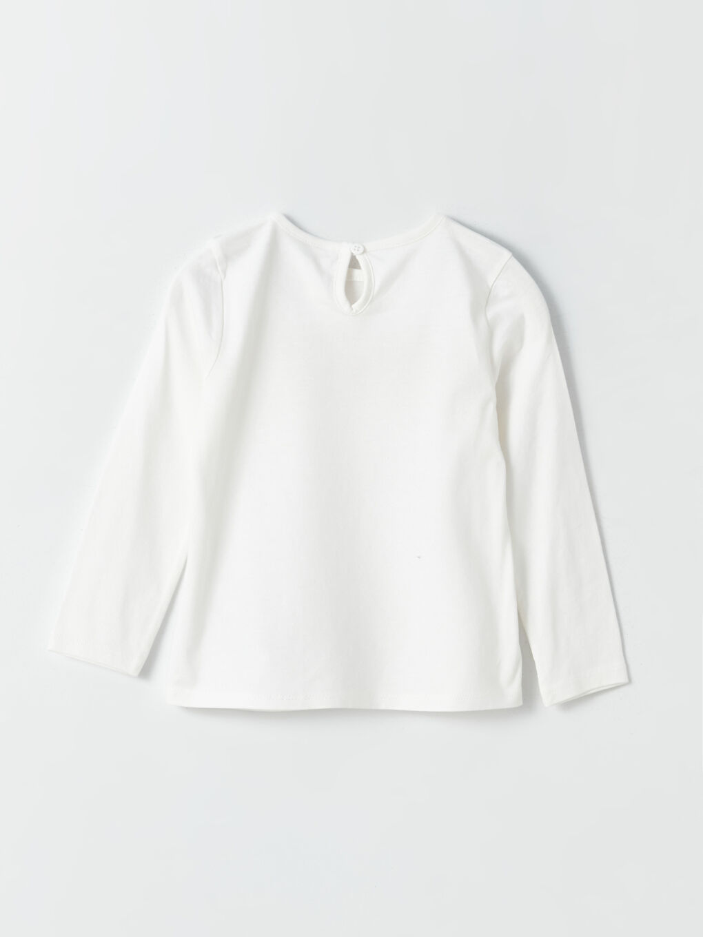 Beyaz Bisiklet Yaka Uzun Kollu Kız Bebek Tişört-1