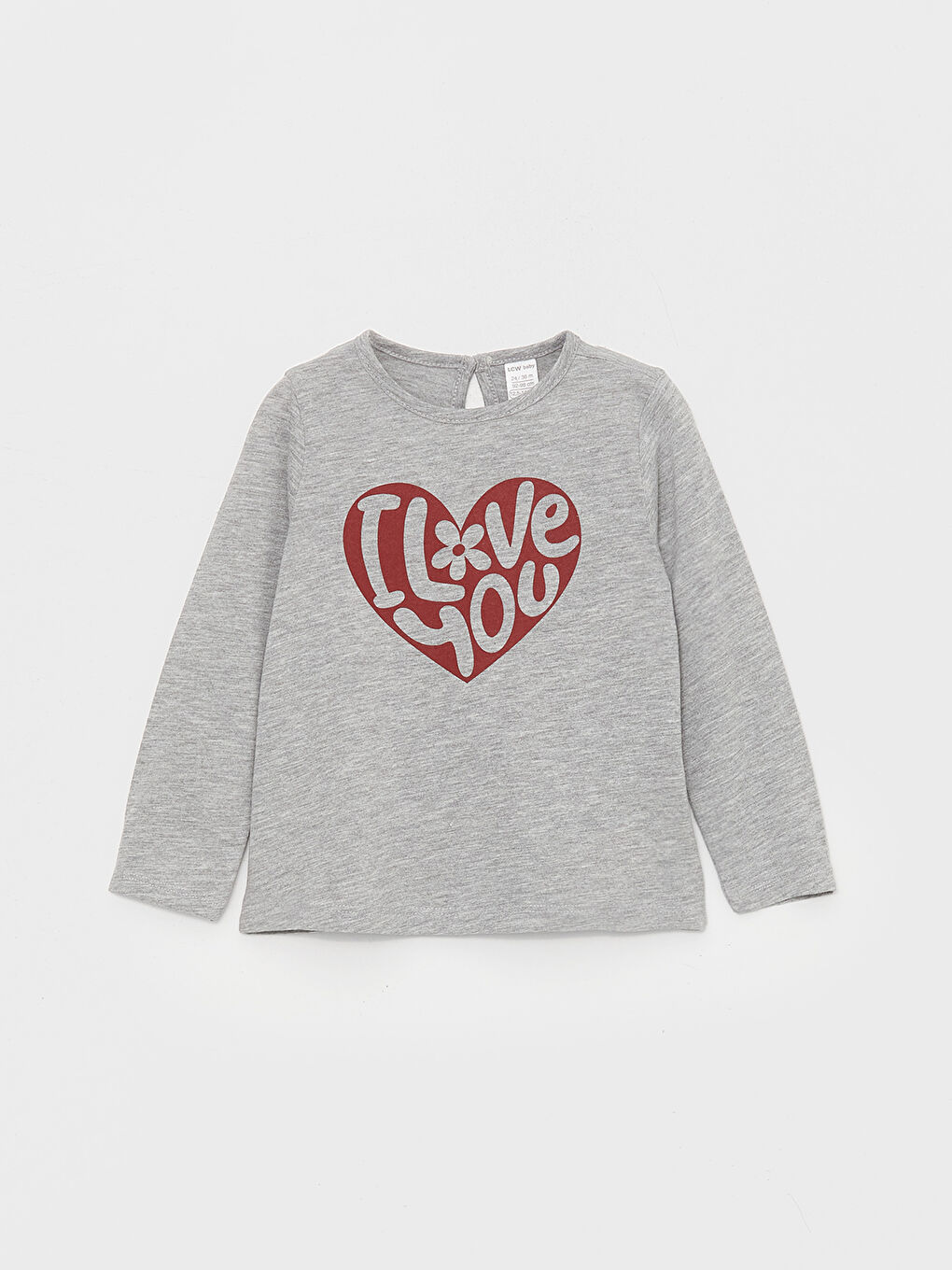 Gri Bisiklet Yaka Uzun Kollu Baskılı Kız Bebek Tişört-3