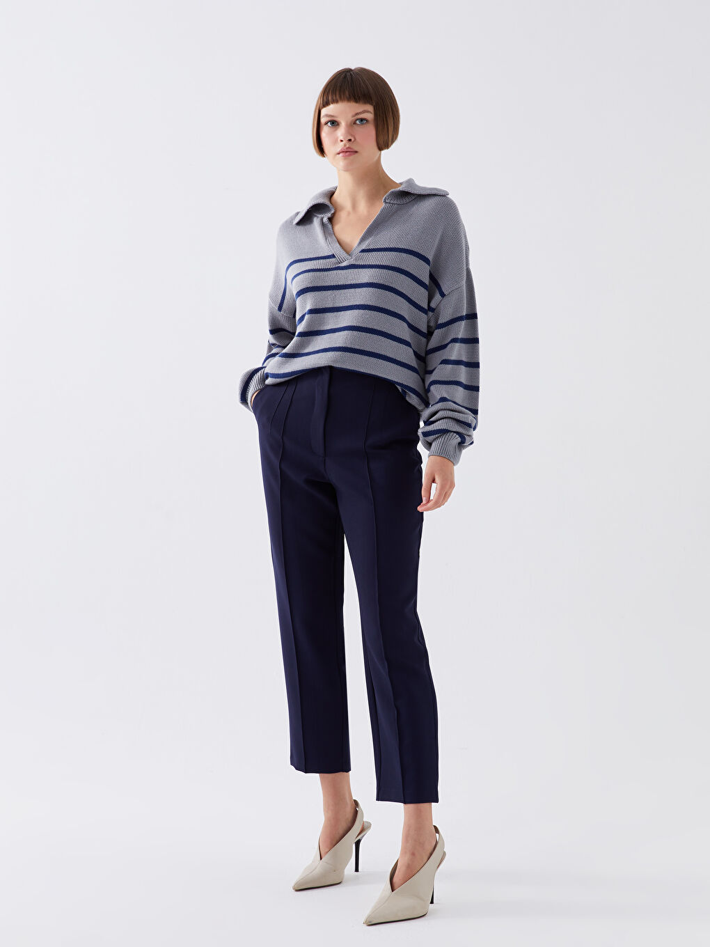 Lacivert Dar Fit Dikiş Detaylı Kadın Pantolon