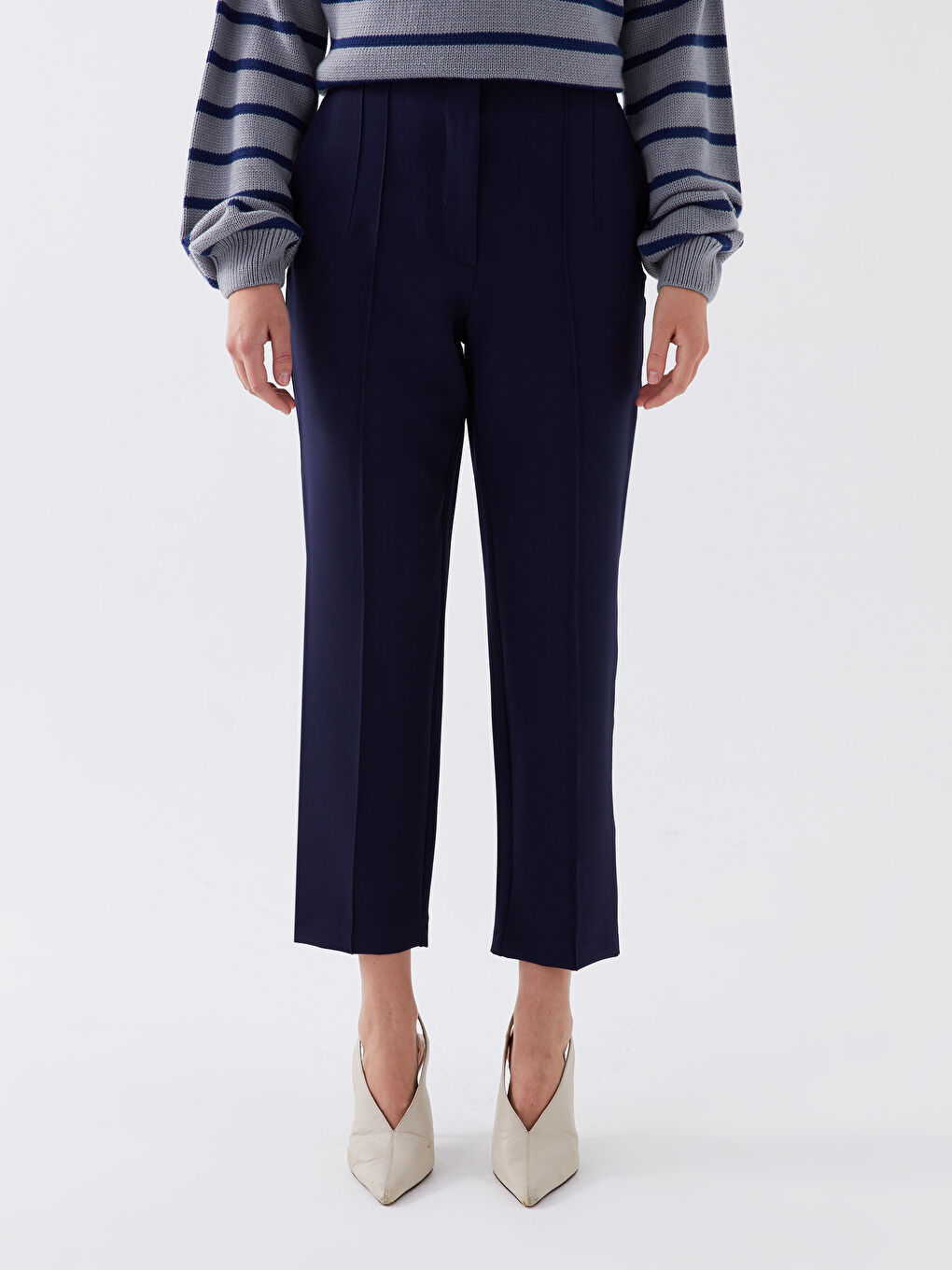 Lacivert Dar Fit Dikiş Detaylı Kadın Pantolon-2