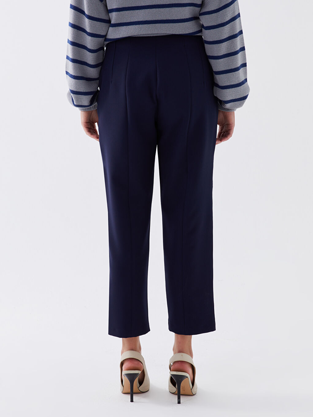 Lacivert Dar Fit Dikiş Detaylı Kadın Pantolon-3