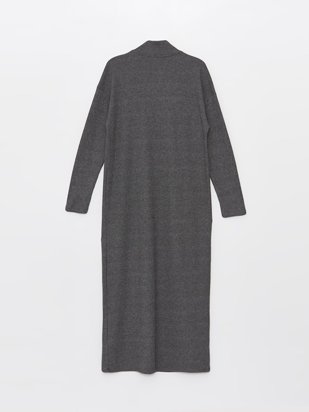 Gri Dik Yaka Düz Uzun Kollu Kadın Elbise-6