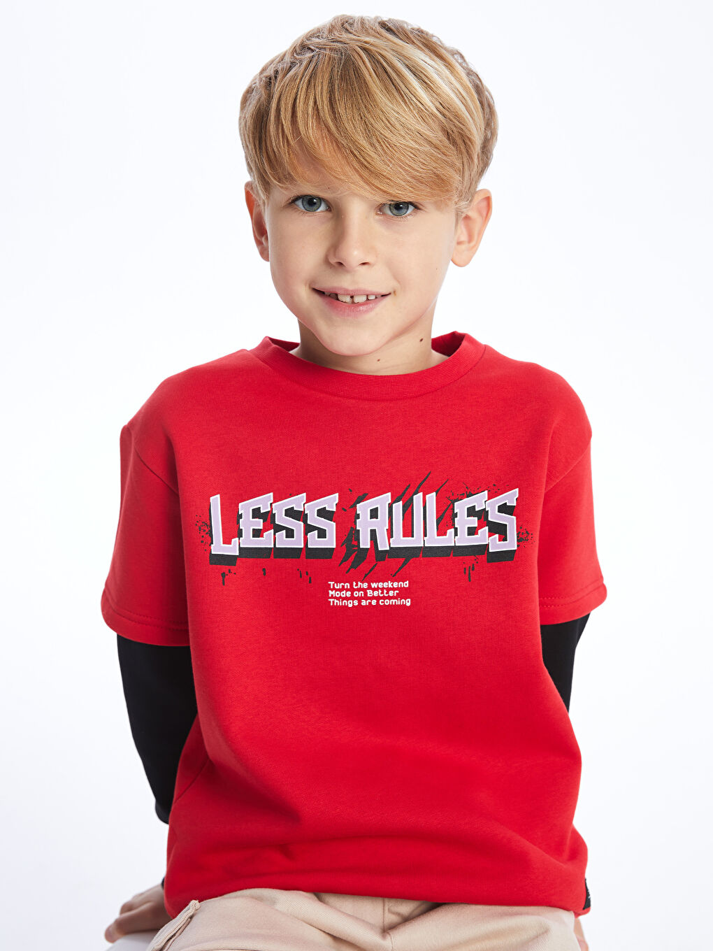 LCW Kids Kırmızı Bisiklet Yaka Baskılı Uzun Kollu Erkek Çocuk Sweatshirt