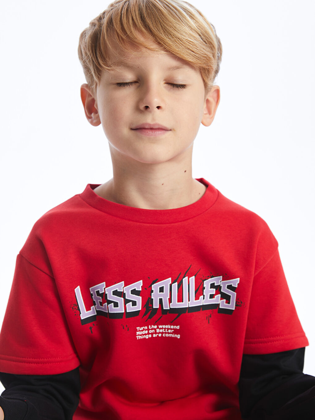 LCW Kids Kırmızı Bisiklet Yaka Baskılı Uzun Kollu Erkek Çocuk Sweatshirt - 1