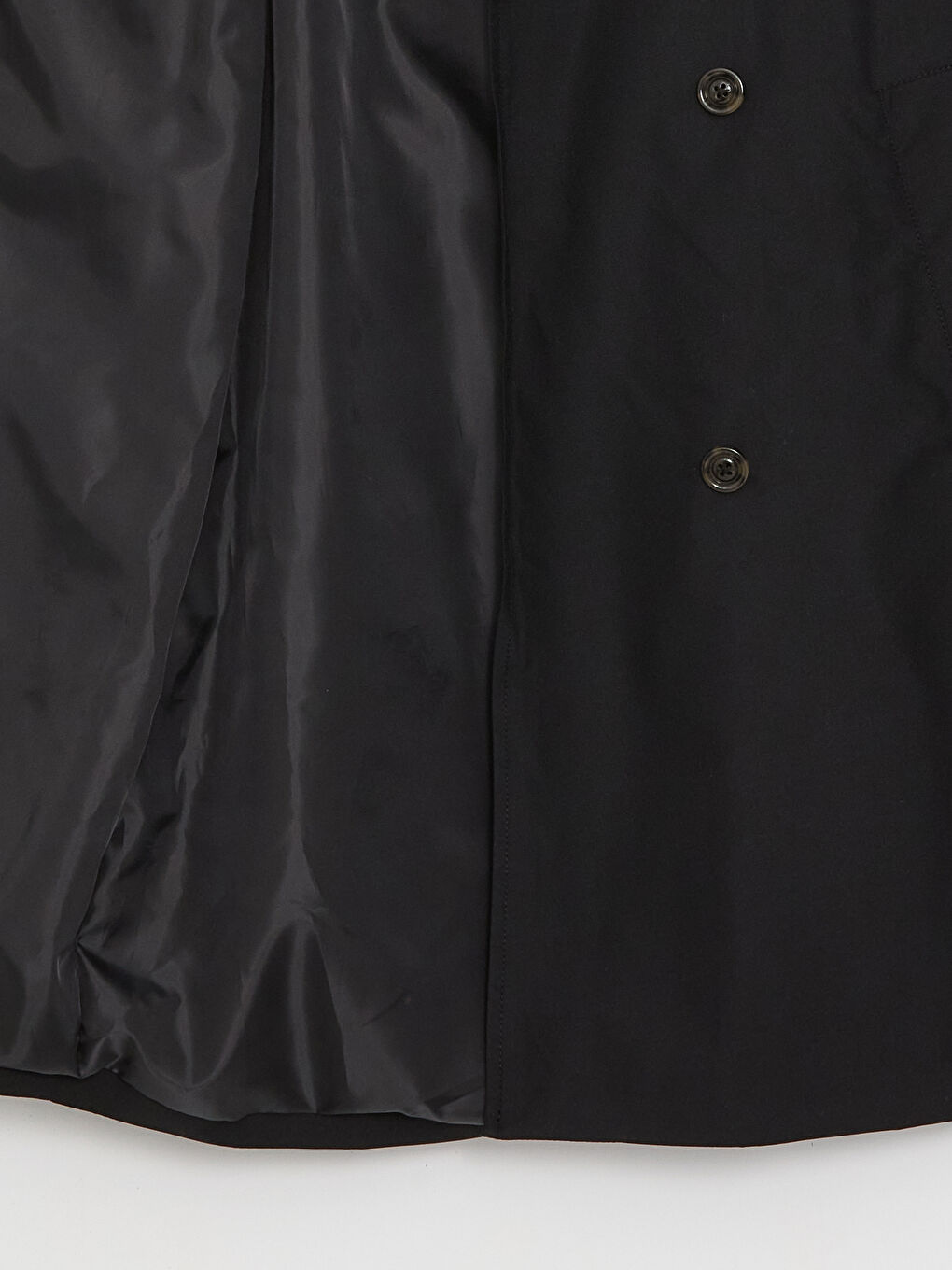 Siyah Kadın Kruvaze Yaka Düz Trençkot-7