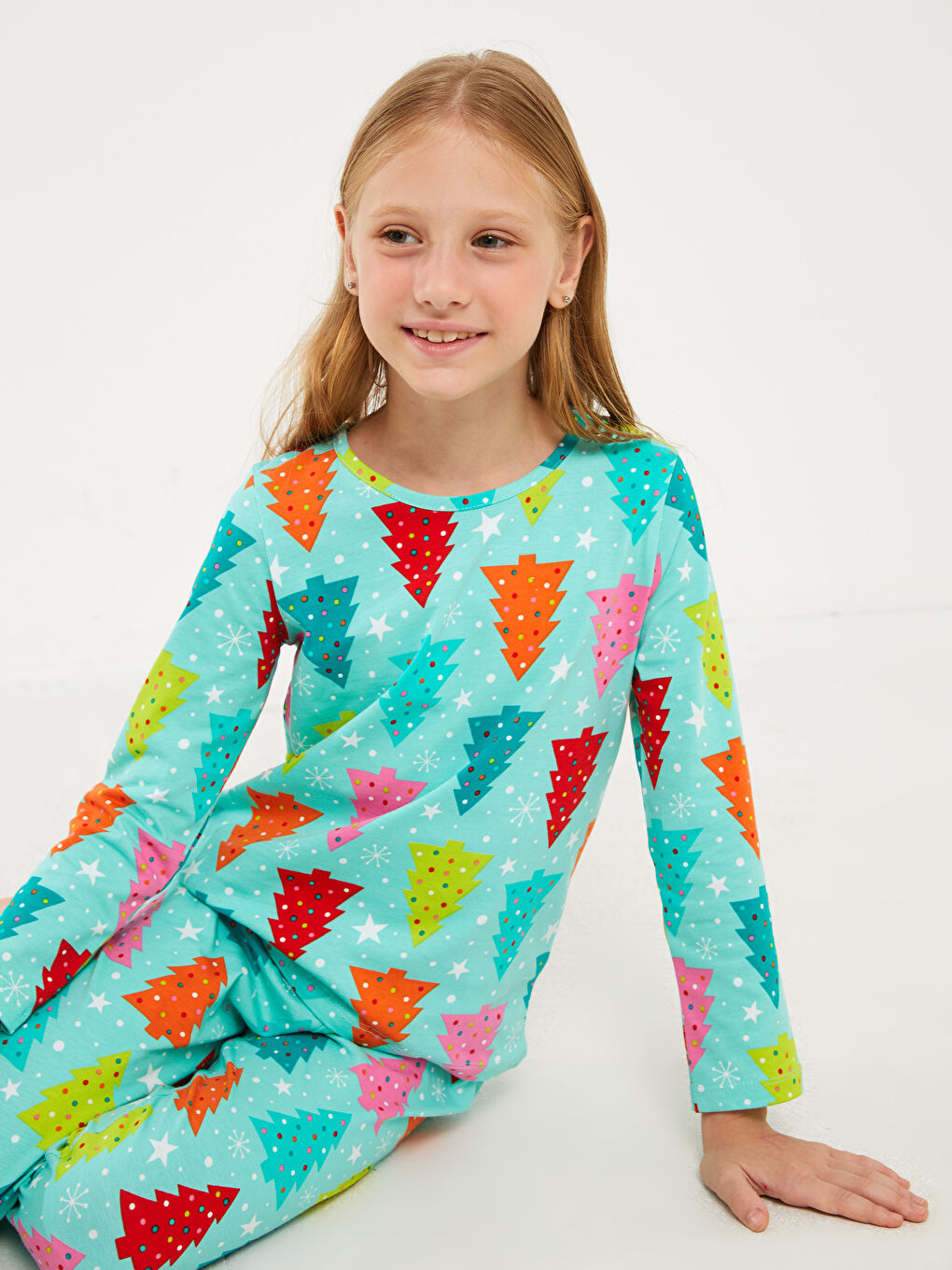 Yeşil Bisiklet Yaka Baskılı Uzun Kollu Kız Çocuk Pijama Takımı-2