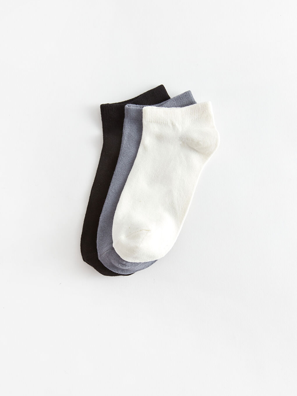 Gri Kadın Düz Patik Çorap 3'lü-1