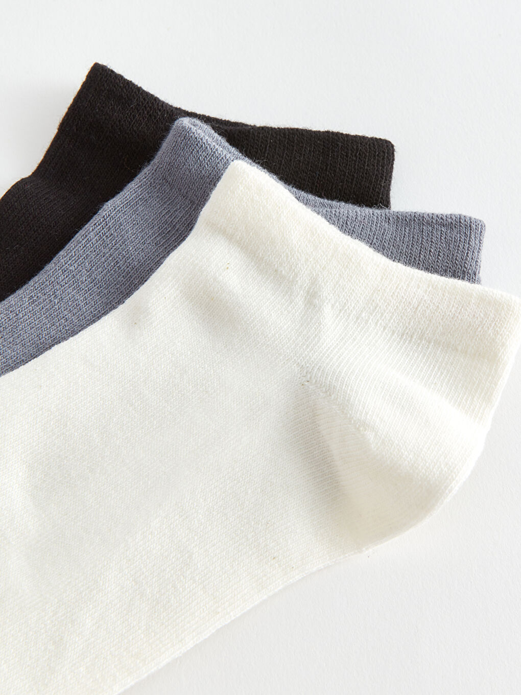 Gri Kadın Düz Patik Çorap 3'lü-2