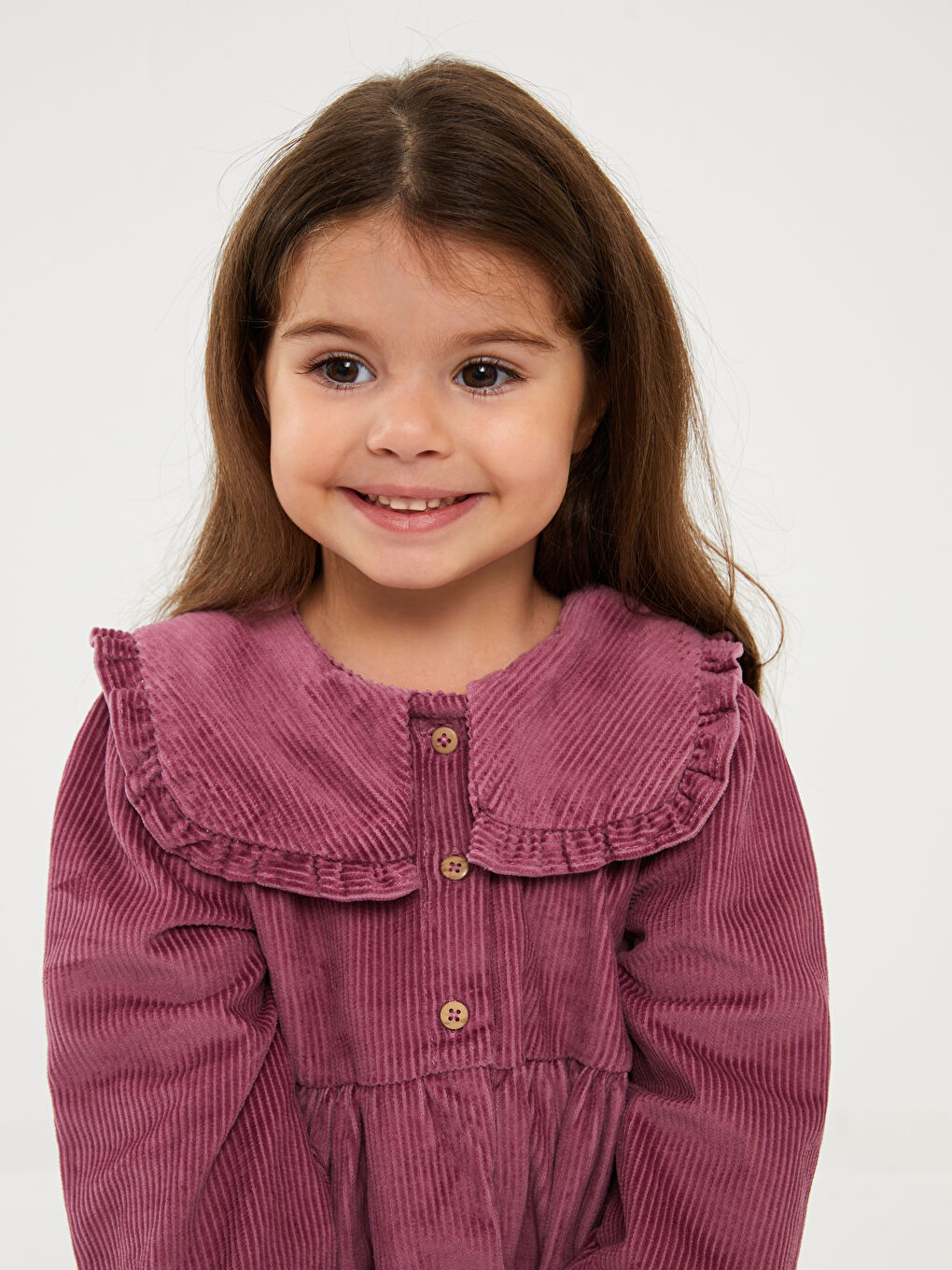 Mor Bebe Yaka Uzun Kollu Kız Bebek Kadife Elbise-2