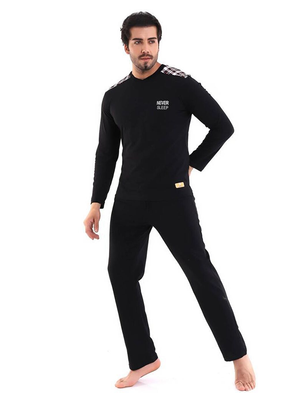 Siyah Standart Kalıp Erkek Pijama Takımı