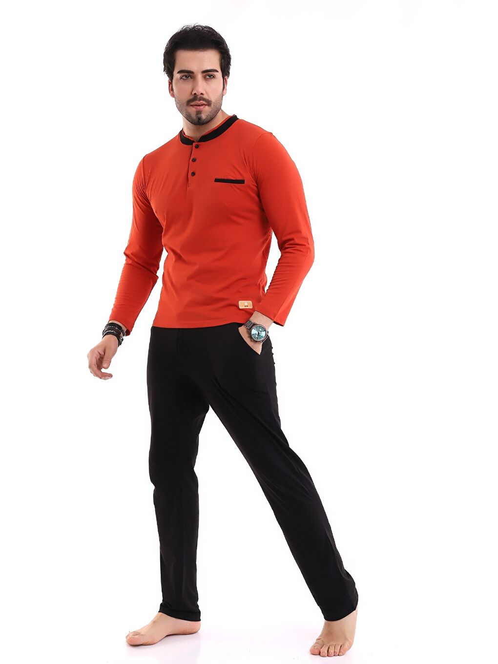 Kahverengi Standart Kalıp Erkek Pijama Takımı