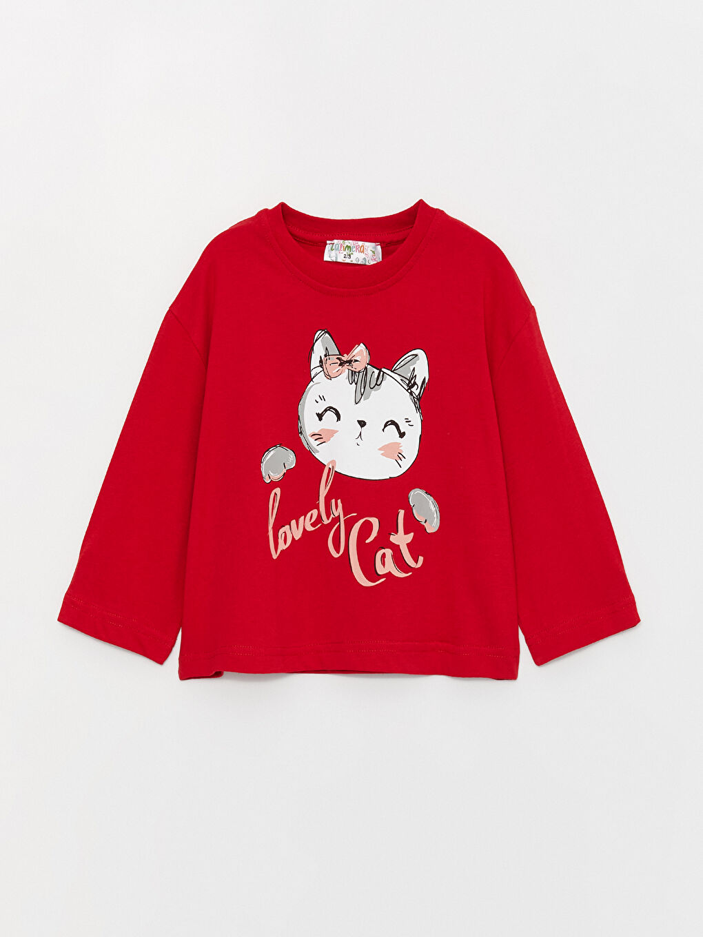 Kırmızı Bisiklet Yaka Uzun Kollu Baskılı Kız Bebek Sweatshirt