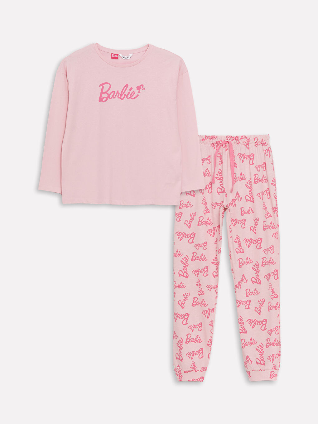 LCW Young Pembe Baskılı Bisiklet Yaka Barbie Baskılı Uzun Kollu Kadın Pijama Takımı - 5