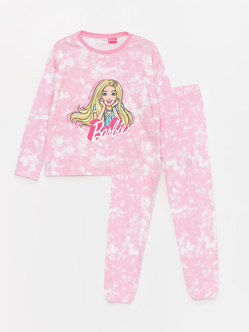 LCW Kids Beyaz Bisiklet Yaka Barbie Baskılı Uzun Kollu Kız Çocuk Pijama Takımı - 2