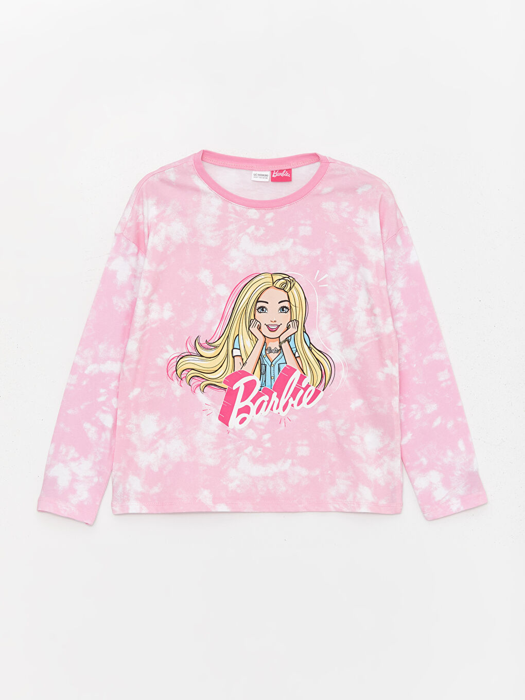 LCW Kids Beyaz Bisiklet Yaka Barbie Baskılı Uzun Kollu Kız Çocuk Pijama Takımı - 3