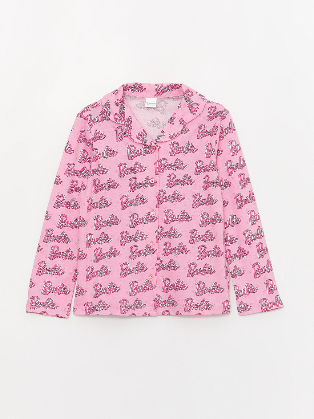 Pembe Gömlek Yaka Barbie Baskılı Uzun Kollu Kız Çocuk Pijama Takımı-1