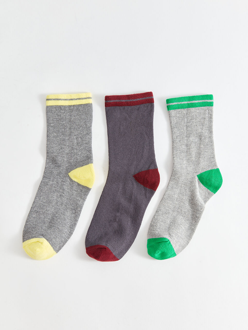 Gri Renk Bloklu Erkek Çocuk Soket Çorap 3'lü