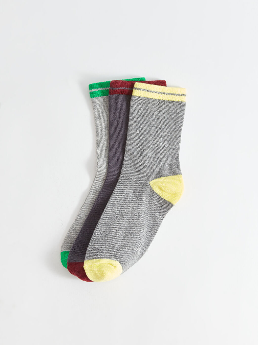 Gri Renk Bloklu Erkek Çocuk Soket Çorap 3'lü-1
