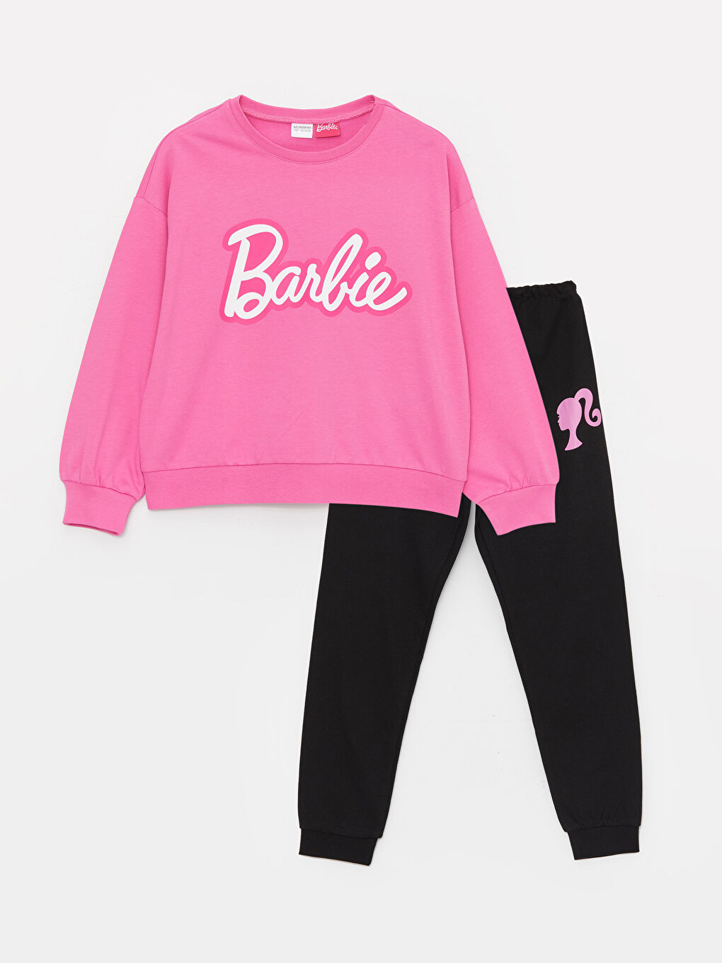 Crew Neck Barbie Printed Long Sleeve Girls' Pyjama Set