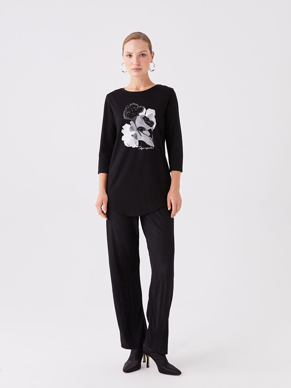 Crew Neck Embroidered Women's T-Shirt-2