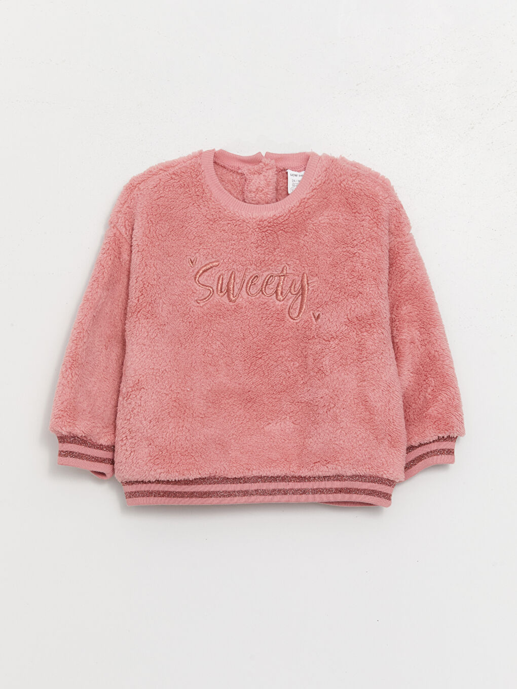 LCW baby Mat Pembe Bisiklet Yaka Uzun Kollu Nakış Detaylı Pelüş Kız Bebek Sweatshirt - 2