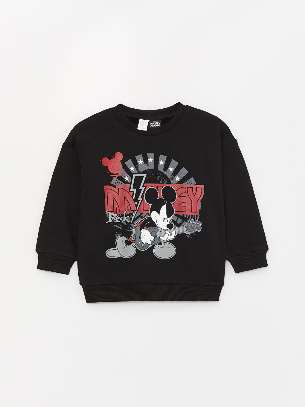 LCW baby Yeni Siyah Bisiklet Yaka Mickey Mouse Baskılı Erkek Bebek Sweatshirt