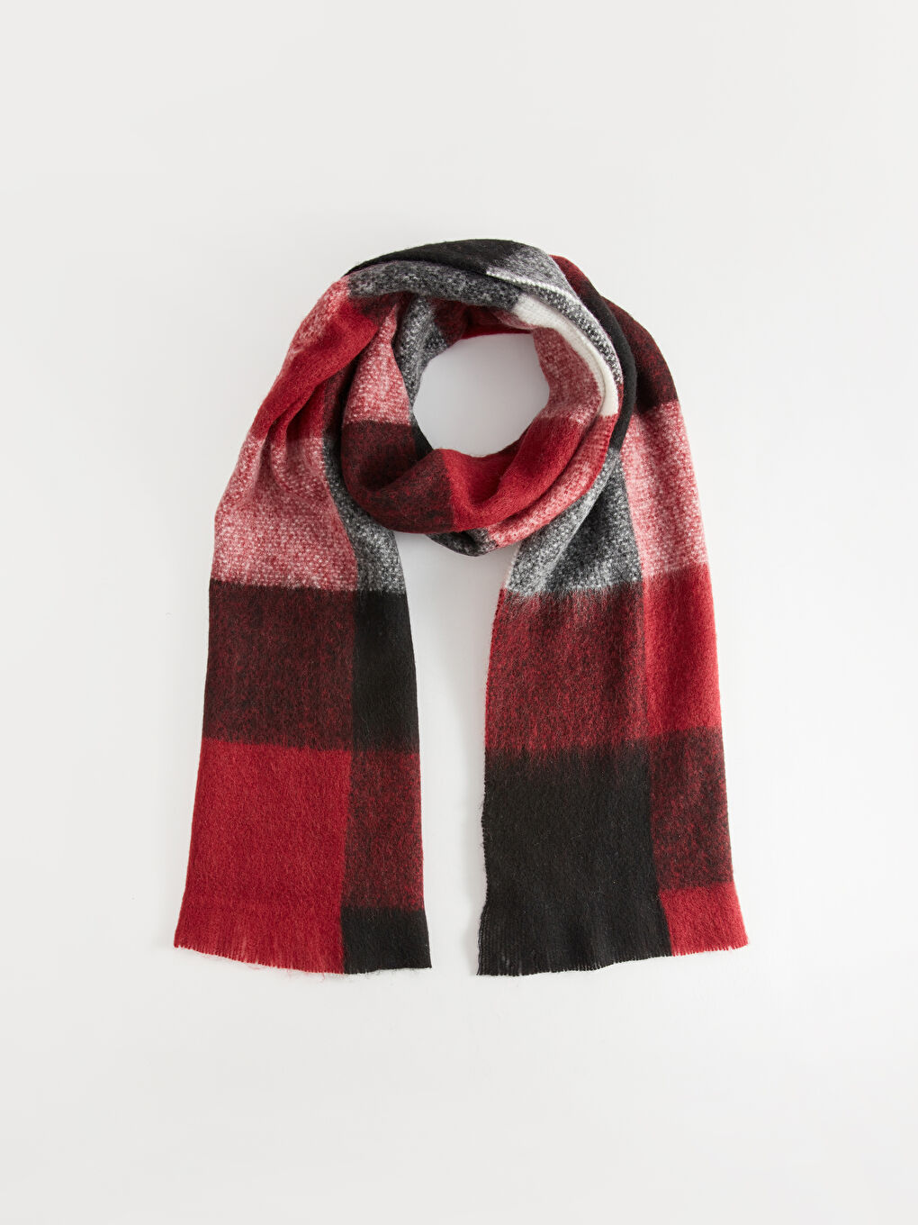 Bordo Renk Bloklu Kadın Atkı-2