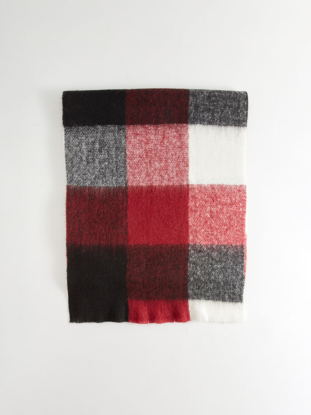 Bordo Renk Bloklu Kadın Atkı-3