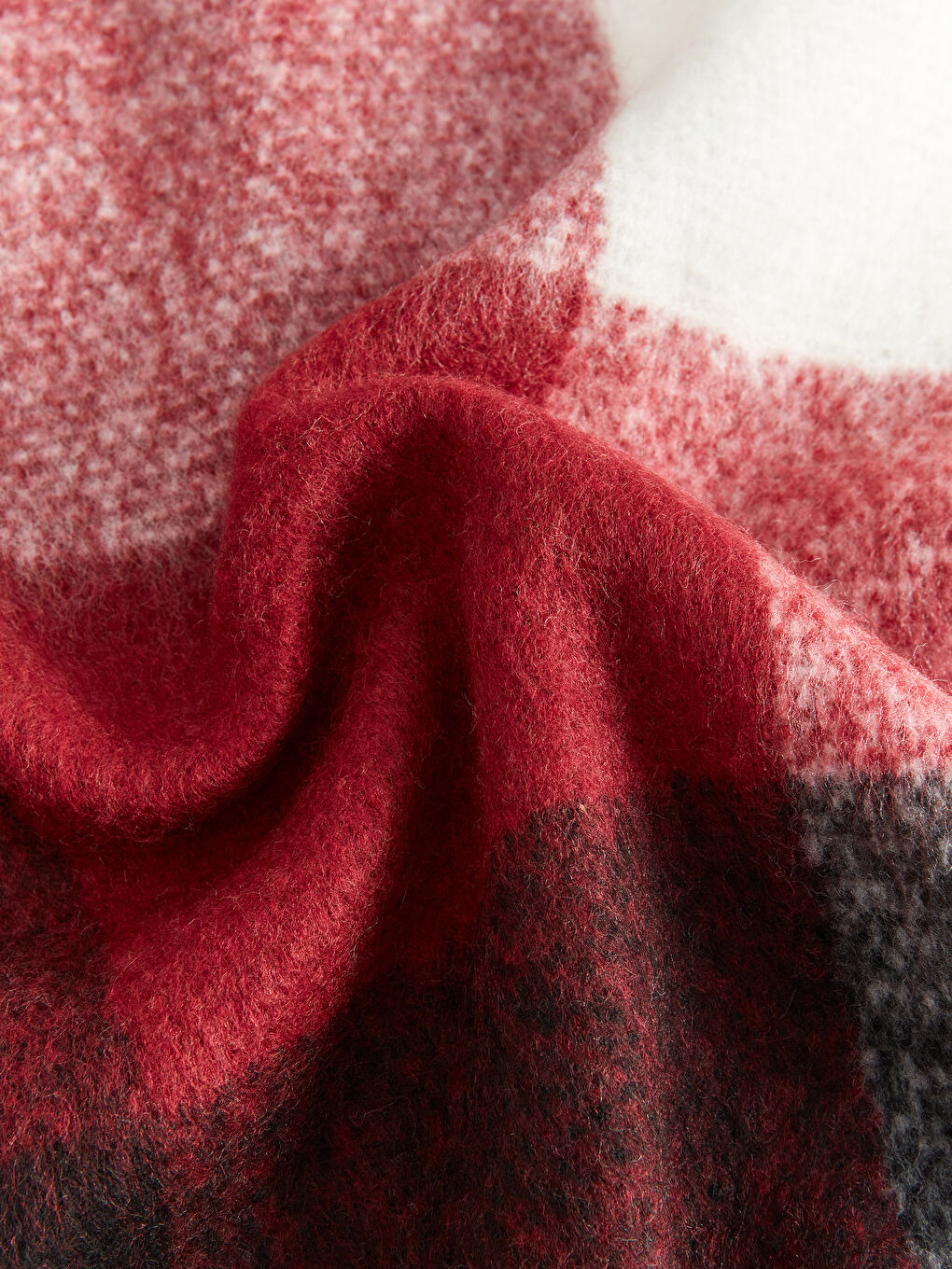 Bordo Renk Bloklu Kadın Atkı-4