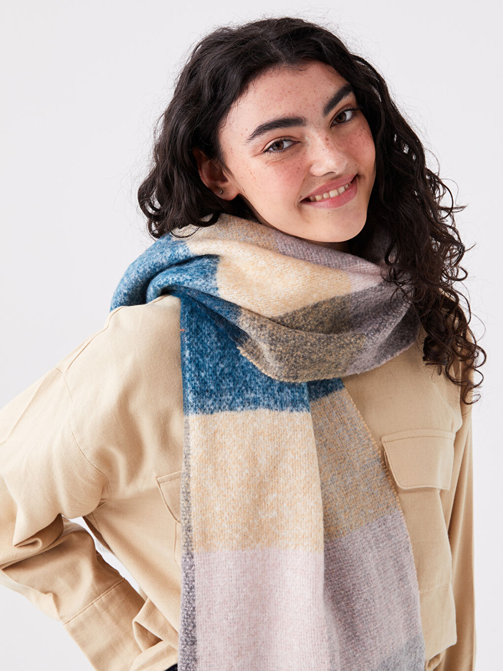 Karışık Renk Bloklu Kadın Atkı-1