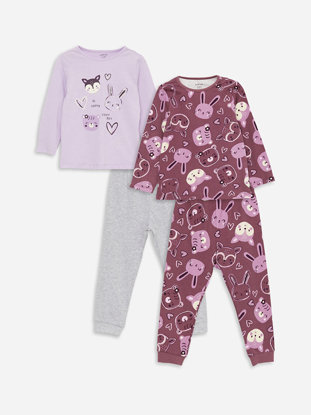 Mürdüm Bisiklet Yaka Uzun Kollu Kız Bebek Pijama Takım 2'li