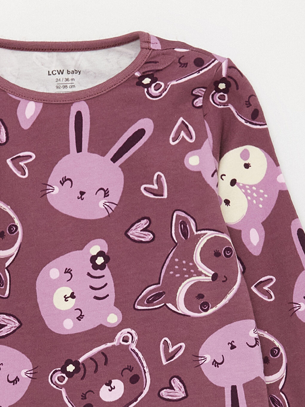 Mürdüm Bisiklet Yaka Uzun Kollu Kız Bebek Pijama Takım 2'li-3