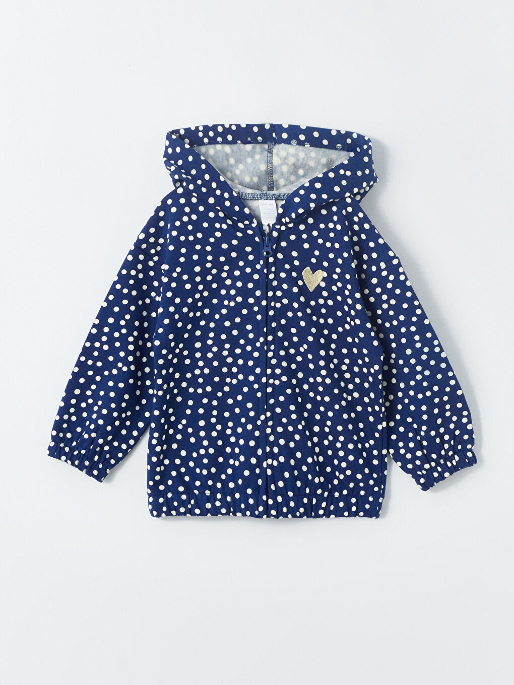 Lacivert Kapüşonlu Puantiyeli Kız Çocuk Fermuarlı Sweatshirt