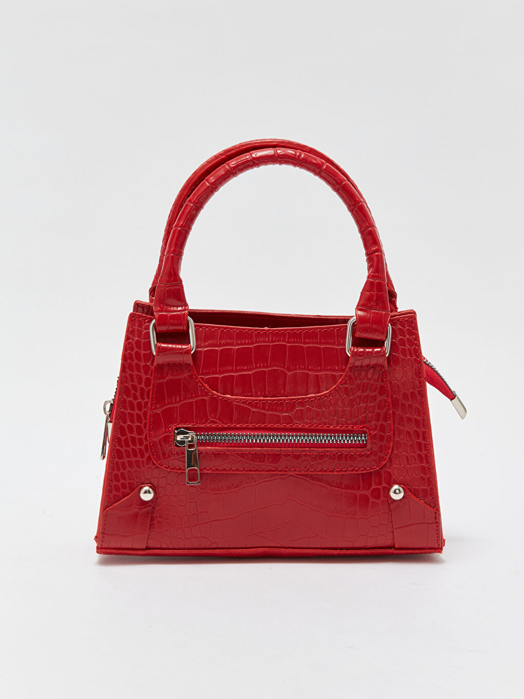 Kırmızı Deri Görünümlü Kroko Desenli Kadın El Çantası-2