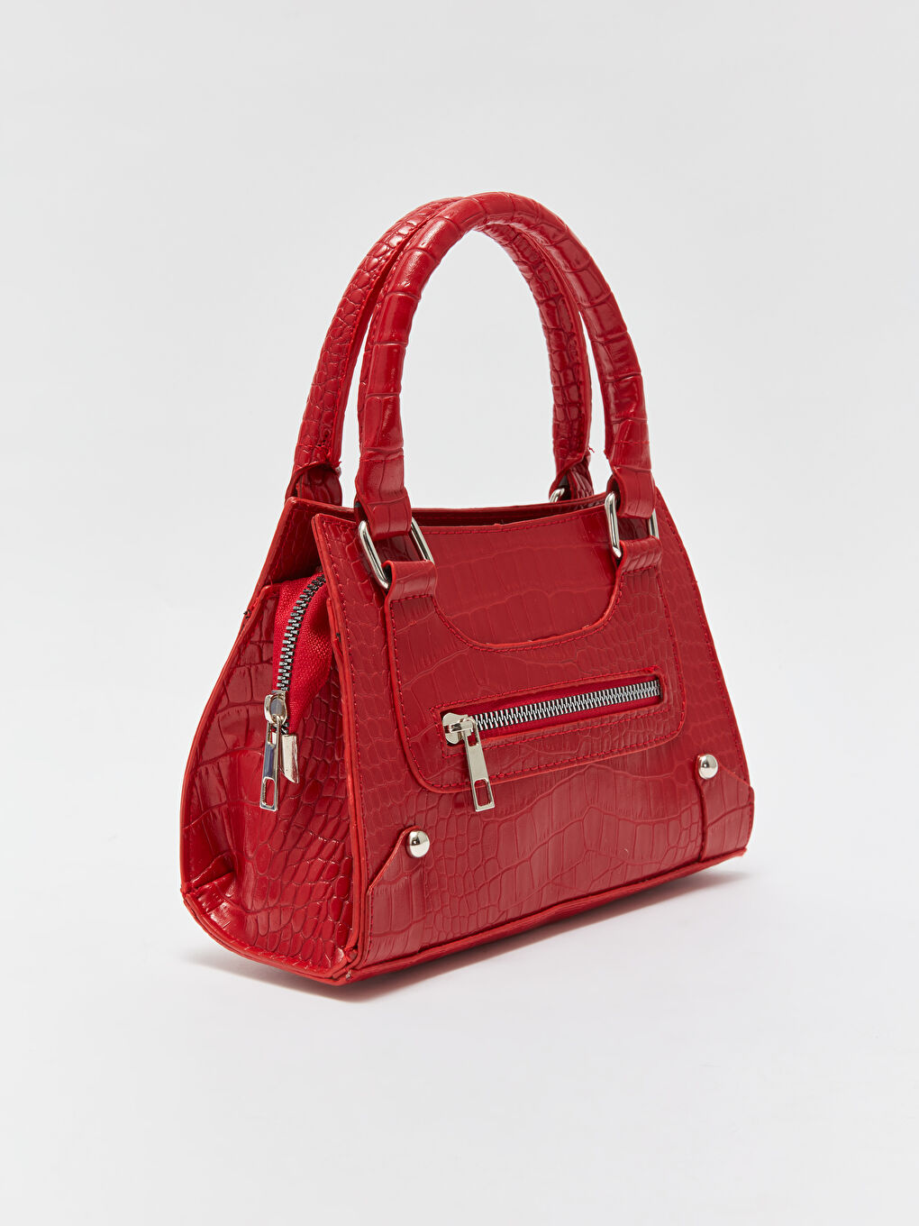 Kırmızı Deri Görünümlü Kroko Desenli Kadın El Çantası-3