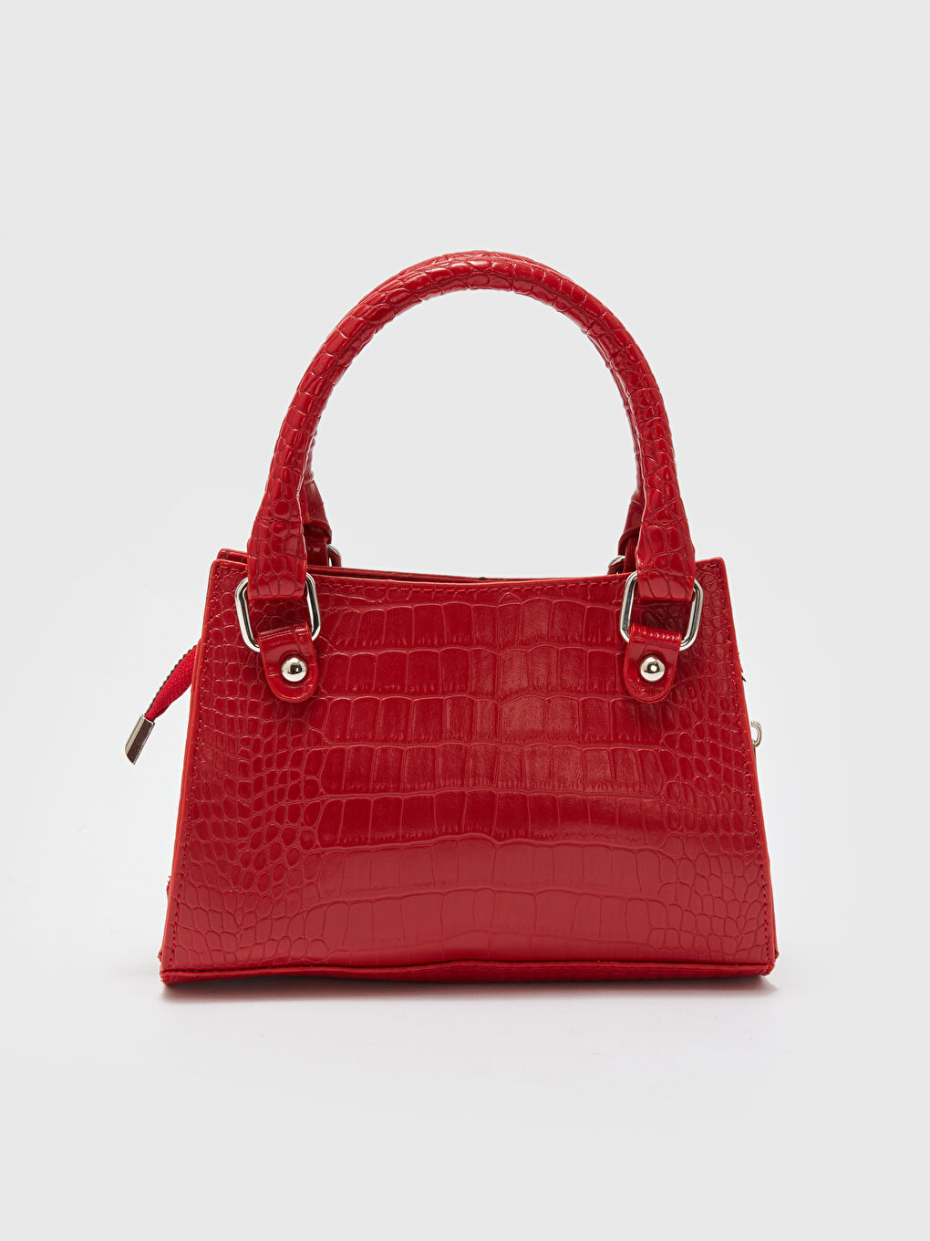Kırmızı Deri Görünümlü Kroko Desenli Kadın El Çantası-4