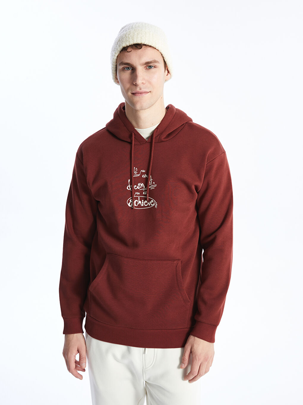 LCW Casual Bordo Uzun Kollu Baskılı Erkek Hoodie - 1