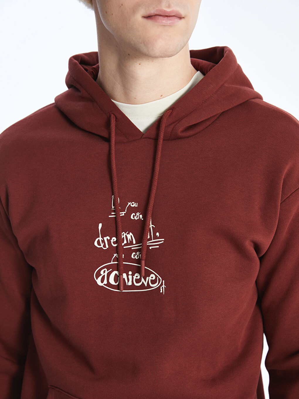 LCW Casual Bordo Uzun Kollu Baskılı Erkek Hoodie - 3