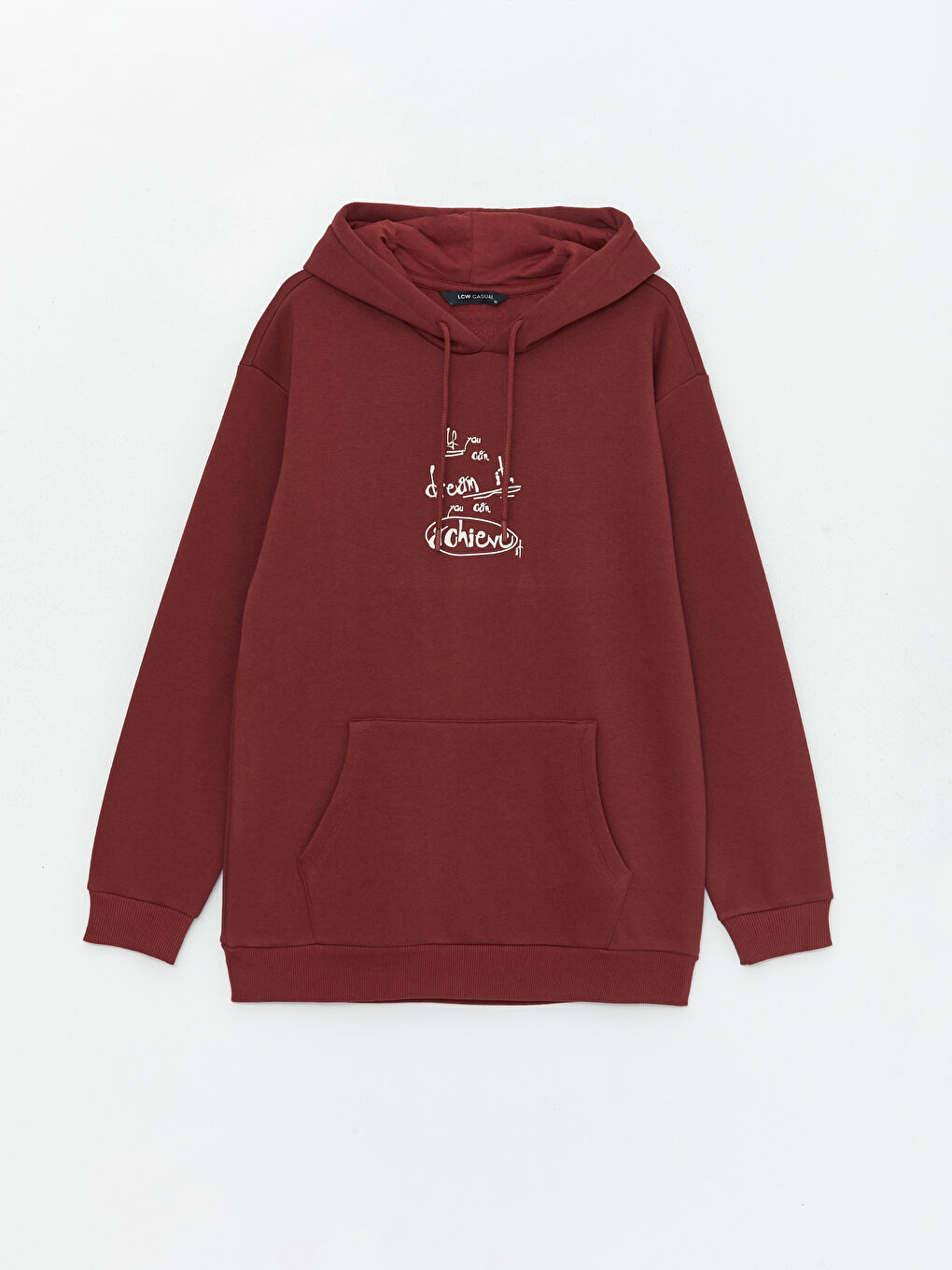 LCW Casual Bordo Uzun Kollu Baskılı Erkek Hoodie - 5